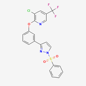 molecular formula C21H13ClF3N3O3S B2861843 2-[3-[1-(Benzenesulfonyl)pyrazol-3-yl]phenoxy]-3-chloro-5-(trifluoromethyl)pyridine CAS No. 321385-86-8