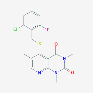 molecular formula C17H15ClFN3O2S B2861847 5-((2-chloro-6-fluorobenzyl)thio)-1,3,6-trimethylpyrido[2,3-d]pyrimidine-2,4(1H,3H)-dione CAS No. 899747-66-1