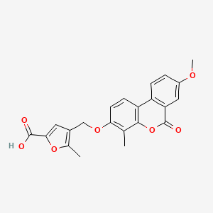 B2861852 4-[(8-Methoxy-4-methyl-6-oxobenzo[c]chromen-3-yl)oxymethyl]-5-methylfuran-2-carboxylic acid CAS No. 430450-68-3