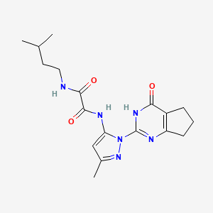 molecular formula C18H24N6O3 B2861865 N1-isopentyl-N2-(3-methyl-1-(4-oxo-4,5,6,7-tetrahydro-3H-cyclopenta[d]pyrimidin-2-yl)-1H-pyrazol-5-yl)oxalamide CAS No. 1014045-86-3