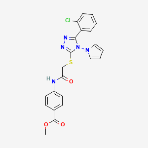 molecular formula C22H18ClN5O3S B2861869 methyl 4-(2-{[5-(2-chlorophenyl)-4-(1H-pyrrol-1-yl)-4H-1,2,4-triazol-3-yl]sulfanyl}acetamido)benzoate CAS No. 886930-05-8