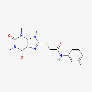molecular formula C16H16FN5O3S B2861883 N-(3-fluorophenyl)-2-[(1,3,9-trimethyl-2,6-dioxo-2,3,6,9-tetrahydro-1H-purin-8-yl)sulfanyl]acetamide CAS No. 897454-03-4