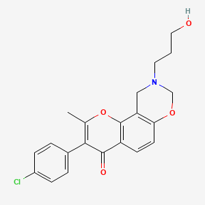 molecular formula C21H20ClNO4 B2861898 3-(4-chlorophenyl)-9-(3-hydroxypropyl)-2-methyl-9,10-dihydrochromeno[8,7-e][1,3]oxazin-4(8H)-one CAS No. 1010927-65-7
