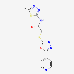 molecular formula C12H10N6O2S2 B2861902 N-(5-methyl-1,3,4-thiadiazol-2-yl)-2-((5-(pyridin-4-yl)-1,3,4-oxadiazol-2-yl)thio)acetamide CAS No. 892020-29-0