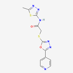 molecular formula C12H10N6O2S2 B2861902 N-(5-methyl-1,3,4-thiadiazol-2-yl)-2-[(5-pyridin-4-yl-1,3,4-oxadiazol-2-yl)sulfanyl]acetamide CAS No. 892020-29-0