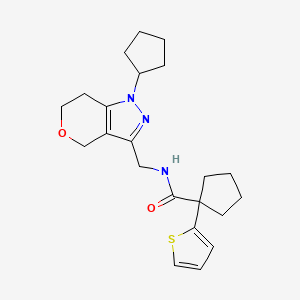 molecular formula C22H29N3O2S B2861910 N-((1-cyclopentyl-1,4,6,7-tetrahydropyrano[4,3-c]pyrazol-3-yl)methyl)-1-(thiophen-2-yl)cyclopentanecarboxamide CAS No. 1788773-65-8