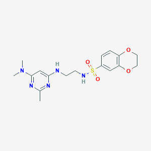 molecular formula C17H23N5O4S B2861913 N-(2-((6-(dimethylamino)-2-methylpyrimidin-4-yl)amino)ethyl)-2,3-dihydrobenzo[b][1,4]dioxine-6-sulfonamide CAS No. 1207053-24-4