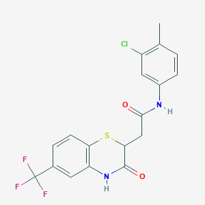 molecular formula C18H14ClF3N2O2S B2861931 N-(3-chloro-4-methylphenyl)-2-[3-oxo-6-(trifluoromethyl)-3,4-dihydro-2H-1,4-benzothiazin-2-yl]acetamide CAS No. 924873-75-6