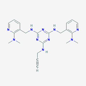 molecular formula C22H28N10 B2861994 2-N,4-N-Bis[[2-(dimethylamino)pyridin-3-yl]methyl]-6-N-prop-2-ynyl-1,3,5-triazine-2,4,6-triamine CAS No. 2411247-76-0