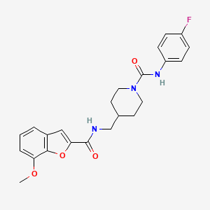 molecular formula C23H24FN3O4 B2862030 N-(4-fluorophenyl)-4-((7-methoxybenzofuran-2-carboxamido)methyl)piperidine-1-carboxamide CAS No. 1235625-57-6