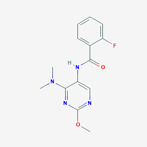 molecular formula C14H15FN4O2 B2862042 N-[4-(Dimethylamino)-2-methoxypyrimidin-5-YL]-2-fluorobenzamide CAS No. 1797244-24-6