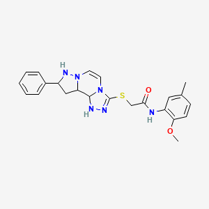 molecular formula C23H20N6O2S B2862043 N-(2-methoxy-5-methylphenyl)-2-({11-phenyl-3,4,6,9,10-pentaazatricyclo[7.3.0.0^{2,6}]dodeca-1(12),2,4,7,10-pentaen-5-yl}sulfanyl)acetamide CAS No. 1207010-64-7