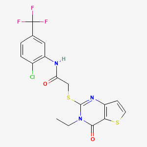 molecular formula C17H13ClF3N3O2S2 B2862054 N-[2-chloro-5-(trifluoromethyl)phenyl]-2-({3-ethyl-4-oxo-3H,4H-thieno[3,2-d]pyrimidin-2-yl}sulfanyl)acetamide CAS No. 1252842-11-7