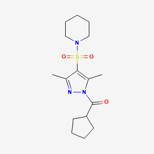 molecular formula C16H25N3O3S B2862113 cyclopentyl(3,5-dimethyl-4-(piperidin-1-ylsulfonyl)-1H-pyrazol-1-yl)methanone CAS No. 1019105-41-9