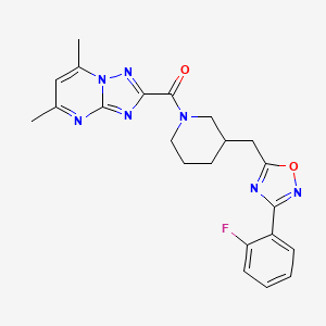 (5,7-Dimethyl-[1,2,4]triazolo[1,5-a]pyrimidin-2-yl)(3-((3-(2-fluorophenyl)-1,2,4-oxadiazol-5-yl)methyl)piperidin-1-yl)methanone