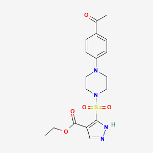 molecular formula C18H22N4O5S B2862211 ethyl 5-((4-(4-acetylphenyl)piperazin-1-yl)sulfonyl)-1H-pyrazole-4-carboxylate CAS No. 1093742-38-1