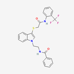 N-(2-(3-((2-oxo-2-((2-(trifluoromethyl)phenyl)amino)ethyl)thio)-1H-indol-1-yl)ethyl)benzamide