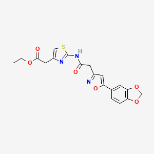 molecular formula C19H17N3O6S B2862240 Ethyl 2-(2-(2-(5-(benzo[d][1,3]dioxol-5-yl)isoxazol-3-yl)acetamido)thiazol-4-yl)acetate CAS No. 1105244-89-0