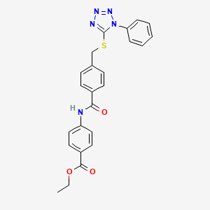 molecular formula C24H21N5O3S B2862251 ethyl 4-(4-{[(1-phenyl-1H-1,2,3,4-tetrazol-5-yl)sulfanyl]methyl}benzamido)benzoate CAS No. 824976-77-4