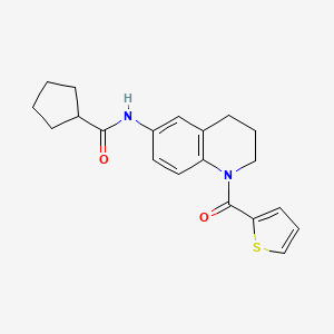 molecular formula C20H22N2O2S B2862256 N-[1-(thiophene-2-carbonyl)-1,2,3,4-tetrahydroquinolin-6-yl]cyclopentanecarboxamide CAS No. 941871-15-4