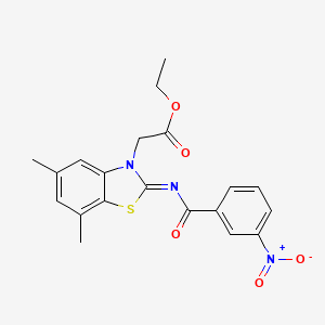 molecular formula C20H19N3O5S B2862268 Ethyl 2-[5,7-dimethyl-2-(3-nitrobenzoyl)imino-1,3-benzothiazol-3-yl]acetate CAS No. 1321973-64-1
