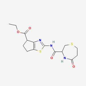 molecular formula C15H19N3O4S2 B2862272 ethyl 2-(5-oxo-1,4-thiazepane-3-carboxamido)-5,6-dihydro-4H-cyclopenta[d]thiazole-4-carboxylate CAS No. 1396576-13-8