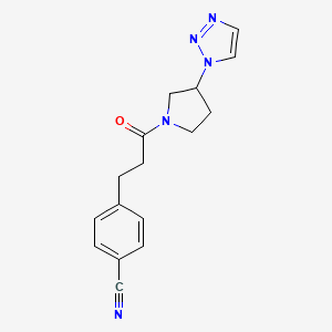 molecular formula C16H17N5O B2862283 4-(3-(3-(1H-1,2,3-triazol-1-yl)pyrrolidin-1-yl)-3-oxopropyl)benzonitrile CAS No. 1798538-11-0