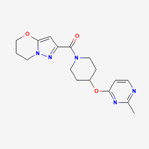 molecular formula C17H21N5O3 B2862287 (6,7-dihydro-5H-pyrazolo[5,1-b][1,3]oxazin-2-yl)(4-((2-methylpyrimidin-4-yl)oxy)piperidin-1-yl)methanone CAS No. 2097872-89-2
