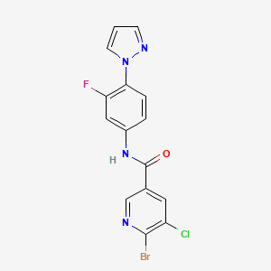 molecular formula C15H9BrClFN4O B2862290 6-bromo-5-chloro-N-[3-fluoro-4-(1H-pyrazol-1-yl)phenyl]pyridine-3-carboxamide CAS No. 2094444-65-0