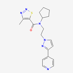molecular formula C19H22N6OS B2862313 N-cyclopentyl-4-methyl-N-(2-(3-(pyridin-4-yl)-1H-pyrazol-1-yl)ethyl)-1,2,3-thiadiazole-5-carboxamide CAS No. 2034295-03-7