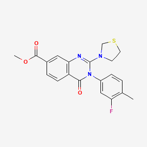 molecular formula C20H18FN3O3S B2862319 Methyl 3-(3-fluoro-4-methylphenyl)-4-oxo-2-(1,3-thiazolidin-3-yl)-3,4-dihydroquinazoline-7-carboxylate CAS No. 1251569-29-5