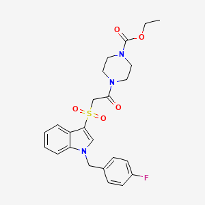 molecular formula C24H26FN3O5S B2862352 ethyl 4-[2-({1-[(4-fluorophenyl)methyl]-1H-indol-3-yl}sulfonyl)acetyl]piperazine-1-carboxylate CAS No. 686744-03-6