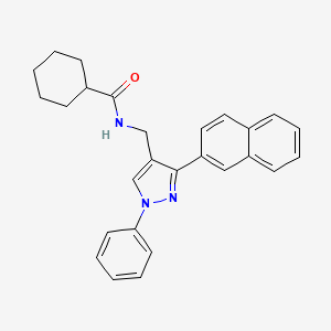 molecular formula C27H27N3O B2862416 N-{[3-(2-naphthyl)-1-phenyl-1H-pyrazol-4-yl]methyl}cyclohexanecarboxamide CAS No. 956263-31-3