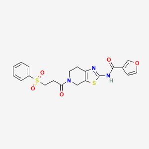 molecular formula C20H19N3O5S2 B2862473 N-(5-(3-(phenylsulfonyl)propanoyl)-4,5,6,7-tetrahydrothiazolo[5,4-c]pyridin-2-yl)furan-3-carboxamide CAS No. 1448066-44-1