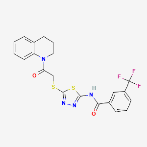molecular formula C21H17F3N4O2S2 B2862611 N-(5-((2-(3,4-dihydroquinolin-1(2H)-yl)-2-oxoethyl)thio)-1,3,4-thiadiazol-2-yl)-3-(trifluoromethyl)benzamide CAS No. 392300-26-4