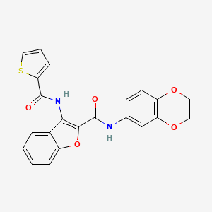 molecular formula C22H16N2O5S B2862618 N-(2,3-dihydro-1,4-benzodioxin-6-yl)-3-(thiophene-2-amido)-1-benzofuran-2-carboxamide CAS No. 872613-40-6