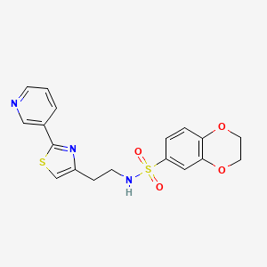 molecular formula C18H17N3O4S2 B2862655 N-{2-[2-(pyridin-3-yl)-1,3-thiazol-4-yl]ethyl}-2,3-dihydro-1,4-benzodioxine-6-sulfonamide CAS No. 863512-11-2