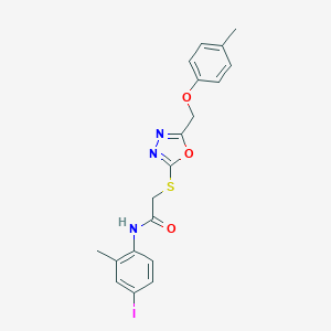 molecular formula C19H18IN3O3S B286266 N-(4-iodo-2-methylphenyl)-2-[[5-[(4-methylphenoxy)methyl]-1,3,4-oxadiazol-2-yl]sulfanyl]acetamide 