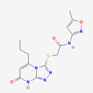 molecular formula C14H16N6O3S B2862737 N-(5-methyl-1,2-oxazol-3-yl)-2-({7-oxo-5-propyl-7H,8H-[1,2,4]triazolo[4,3-a]pyrimidin-3-yl}sulfanyl)acetamide CAS No. 891123-80-1