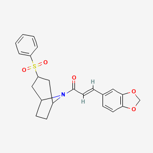 (E)-3-(benzo[d][1,3]dioxol-5-yl)-1-((1R,5S)-3-(phenylsulfonyl)-8-azabicyclo[3.2.1]octan-8-yl)prop-2-en-1-one