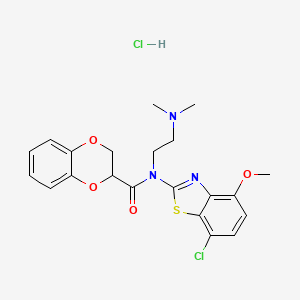 molecular formula C21H23Cl2N3O4S B2862761 N-(7-CHLORO-4-METHOXY-1,3-BENZOTHIAZOL-2-YL)-N-[2-(DIMETHYLAMINO)ETHYL]-2,3-DIHYDRO-1,4-BENZODIOXINE-2-CARBOXAMIDE HYDROCHLORIDE CAS No. 1329626-76-7