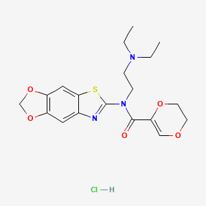 molecular formula C19H24ClN3O5S B2862762 N-[2-(diethylamino)ethyl]-N-([1,3]dioxolo[4,5-f][1,3]benzothiazol-6-yl)-2,3-dihydro-1,4-dioxine-5-carboxamide;hydrochloride CAS No. 1052534-84-5