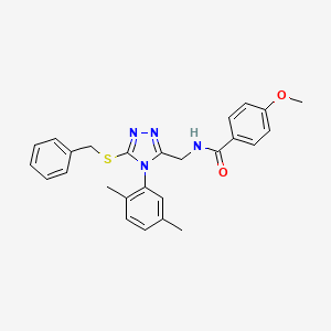 molecular formula C26H26N4O2S B2862799 N-{[5-(benzylsulfanyl)-4-(2,5-dimethylphenyl)-4H-1,2,4-triazol-3-yl]methyl}-4-methoxybenzamide CAS No. 476433-19-9