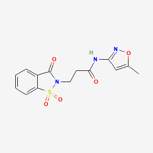 molecular formula C14H13N3O5S B2862804 3-(1,1-dioxido-3-oxobenzo[d]isothiazol-2(3H)-yl)-N-(5-methylisoxazol-3-yl)propanamide CAS No. 899954-96-2