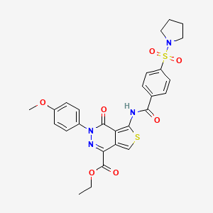molecular formula C27H26N4O7S2 B2862820 ethyl 3-(4-methoxyphenyl)-4-oxo-5-[4-(pyrrolidine-1-sulfonyl)benzamido]-3H,4H-thieno[3,4-d]pyridazine-1-carboxylate CAS No. 851977-69-0