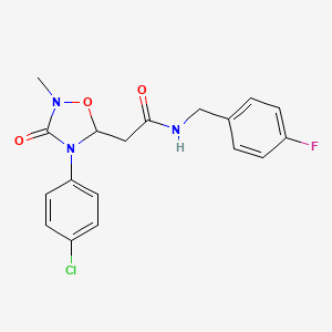 molecular formula C18H17ClFN3O3 B2862901 2-[4-(4-chlorophenyl)-2-methyl-3-oxo-1,2,4-oxadiazolidin-5-yl]-N-[(4-fluorophenyl)methyl]acetamide CAS No. 478033-67-9