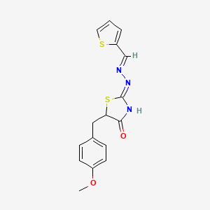 molecular formula C16H15N3O2S2 B2862908 (Z)-5-(4-methoxybenzyl)-2-((E)-(thiophen-2-ylmethylene)hydrazono)thiazolidin-4-one CAS No. 1321969-24-7