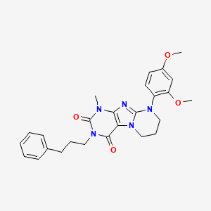 molecular formula C26H29N5O4 B2862969 9-(2,4-dimethoxyphenyl)-1-methyl-3-(3-phenylpropyl)-1H,2H,3H,4H,6H,7H,8H,9H-pyrimido[1,2-g]purine-2,4-dione CAS No. 877616-96-1