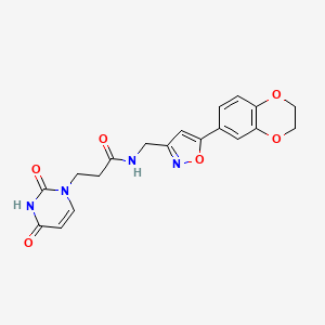 molecular formula C19H18N4O6 B2863035 N-((5-(2,3-dihydrobenzo[b][1,4]dioxin-6-yl)isoxazol-3-yl)methyl)-3-(2,4-dioxo-3,4-dihydropyrimidin-1(2H)-yl)propanamide CAS No. 1206997-81-0