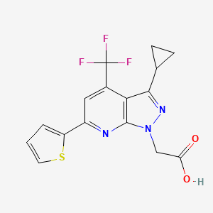 molecular formula C16H12F3N3O2S B2863070 2-[3-Cyclopropyl-6-(2-thienyl)-4-(trifluoromethyl)pyrazolo[3,4-b]pyridin-1-yl]acetic acid CAS No. 937606-08-1